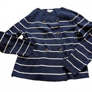 VINEYARD VINES Wms SZ M Navy/White Striped Double Breasted 100% Cotton Sweater